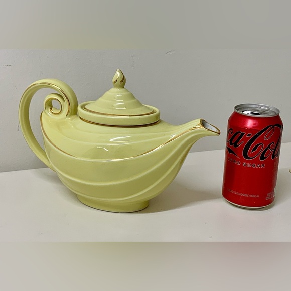 1930s Vtg Hall USA Gold Trim Canary Aladdin 6 Cup Curly Genie Lamp Teapot - Picture 7 of 16